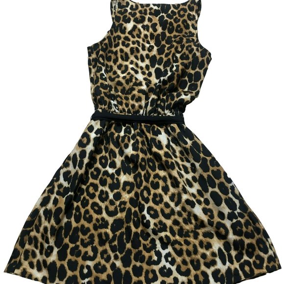 Sz S Express Sleeveless Leopard Print Tank Dress w/Elastic Waist & Belt, Ruffle - Picture 1 of 6